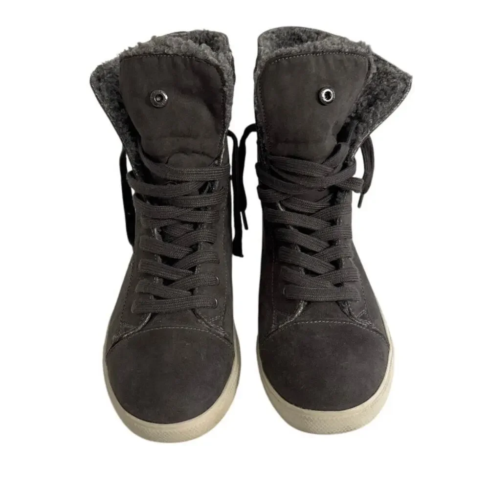 BRASH Gray Faux Suede‎ Lace Up High Top Boots/Sneakers Sherpa Lined Womens Sz 10